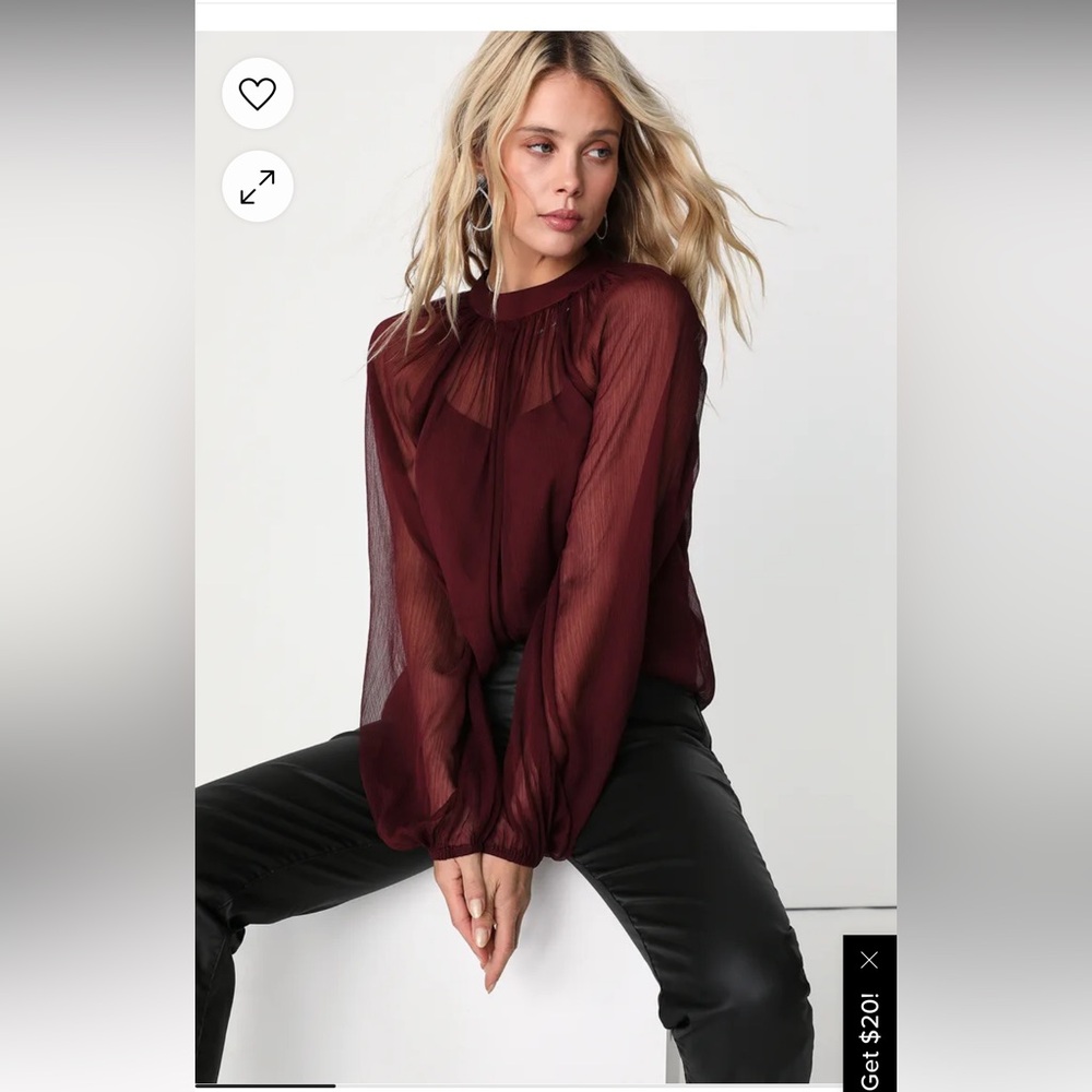 Angelically Airy Burgundy Balloon Sleeve Top